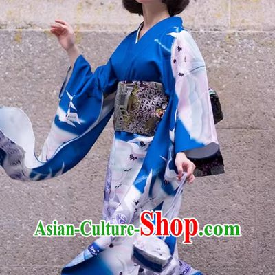 Japanese Traditional Kimono Women Traditional Kimono With Large Sleeve Vibration Positioning Blue Formal Attire