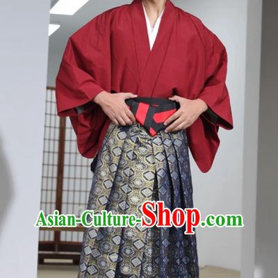 Traditional Japanese Kimono Formal Samurai Attire Hakama Costumes Set