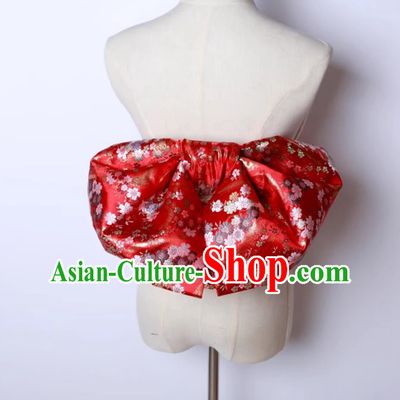 Red Japanese Kimono Waistband Bathrobe Waistband Woven Brocade Belt Bowknot Waistband