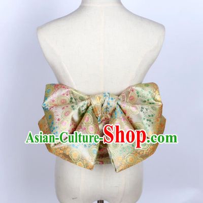 Light Yellow Japanese Kimono Waistband Bathrobe Waistband Brocade Bowknot Belt