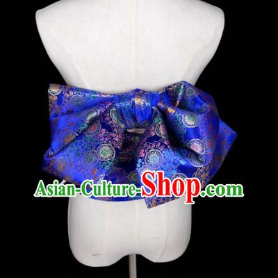 Royal Blue Japanese Kimono Waistband Bathrobe Waistband Brocade Bowknot Belt