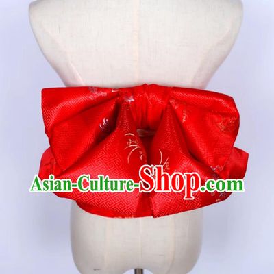 Red Japanese Kimono Waistband Bathrobe Waistband Brocade Bowknot Belt