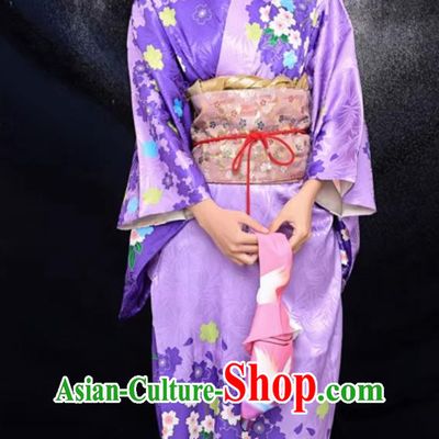 Japanese Formal Kimono Print Purple Kimono Women Improved Clothing