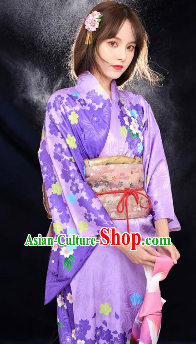 Japanese Formal Kimono Print Purple Kimono Women Improved Clothing Japanese Formal Kimono Print Purple Kimono Women Improved Clothing
