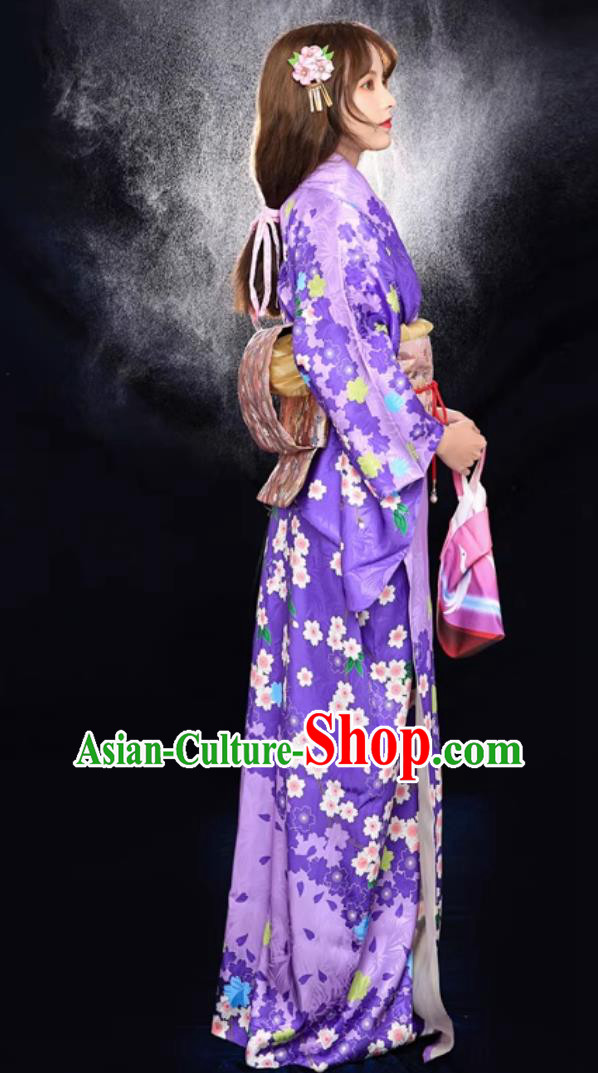 Japanese Formal Kimono Print Purple Kimono Women Improved Clothing Japanese Formal Kimono Print Purple Kimono Women Improved Clothing