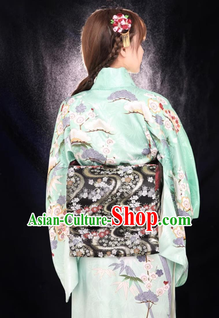 Improved Version Of Japanese Kimono For Women Visit Formal Kimono Green Dress Improved Version Of Japanese Kimono For Women Visit Formal Kimono Green Dress