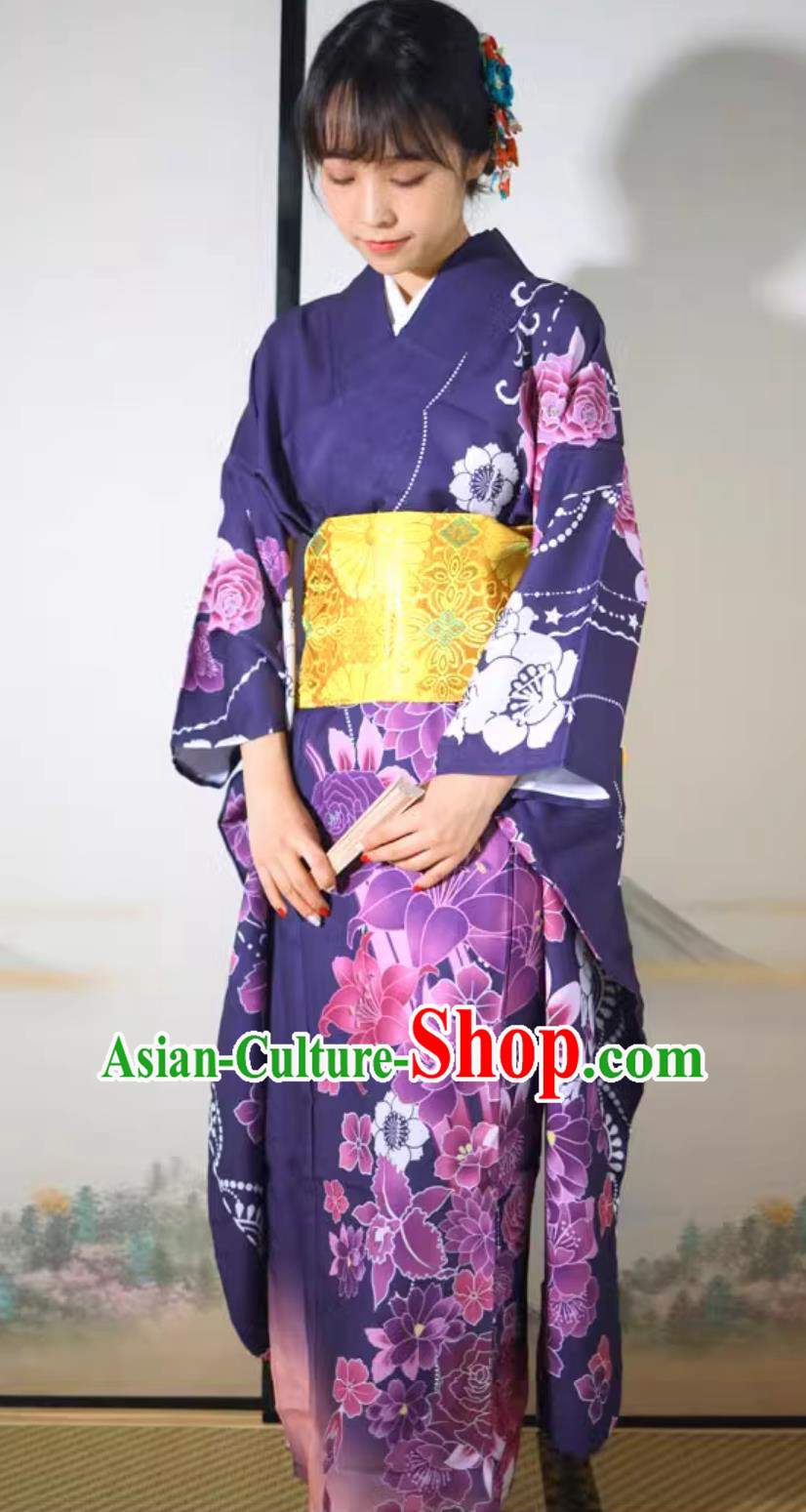 Japanese Kimono Women Improved Formal Attire Floral Furisode Kimono Set Japanese Kimono Women Improved Formal Attire Floral Furisode Kimono Set