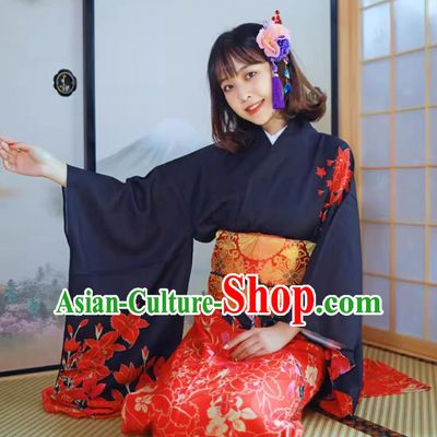 Japanese Printing Floral Furisode Kimono Women Kimono Formal Attire