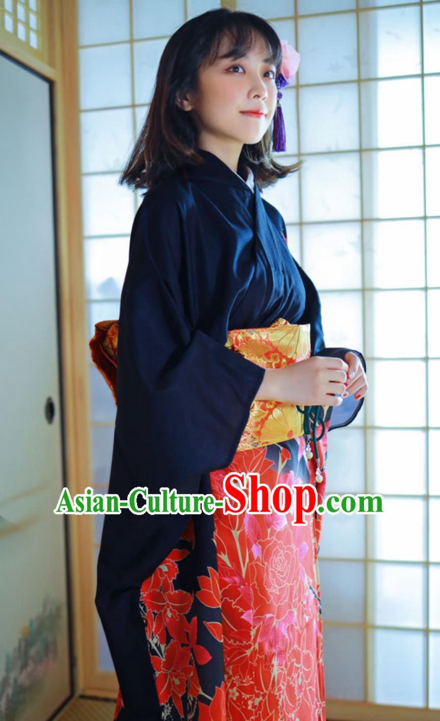 Japanese Printing Floral Furisode Kimono Women Kimono Formal Attire Japanese Printing Floral Furisode Kimono Women Kimono Formal Attire