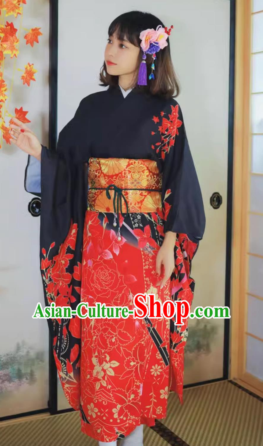 Japanese Printing Floral Furisode Kimono Women Kimono Formal Attire Japanese Printing Floral Furisode Kimono Women Kimono Formal Attire