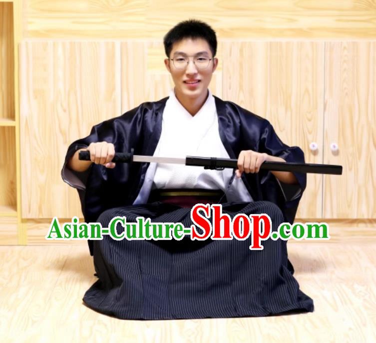 Japanese Kimono Men Formal Suit Kimono Bathrobe Traditional Hakama Set