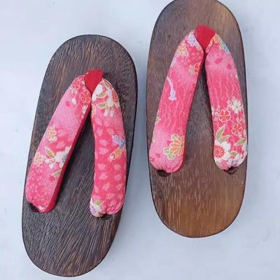 Japanese Traditional Clogs Classical Sakura Pattern Pink Slippers Handmade Shoes Japan Geta for Women