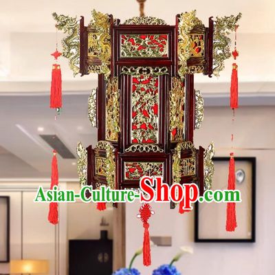 80cm Antique Eight Immortals New Year Hexagonal Palace Lantern Tea House Entrance Hotel Temple Ancestral Hall Solid Wood Lantern Retro Palace
