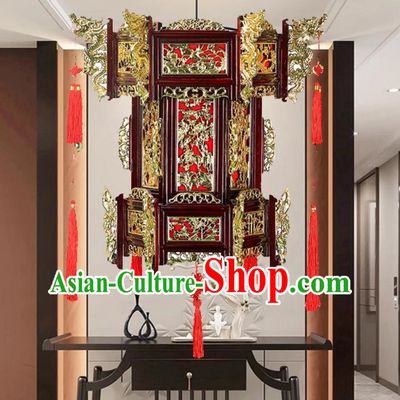 80cm Antique Eight Immortals New Year Hexagonal Palace Lantern Tea House Entrance Hotel Temple Ancestral Hall Solid Wood Lantern Retro Palace