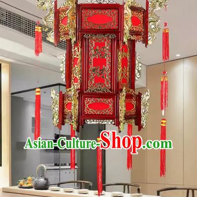 80cm Antique Large Faucet Solid Wood Hexagonal Palace Lantern Hotel Entrance Temple Ancestral Hall Wood Carving Chinese Retro Lamp