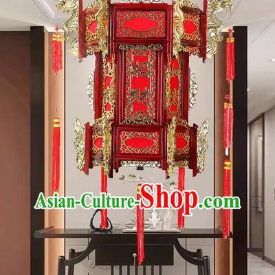 80cm Antique Large Faucet Solid Wood Hexagonal Palace Lantern Hotel Entrance Temple Ancestral Hall Wood Carving Chinese Retro Lamp