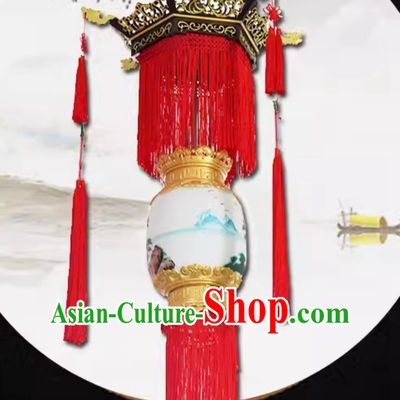 Antique Palace Lantern Chinese Style Solid Wood Hexagonal Palace Lantern Outdoor Yellow Sheepskin New Year Lantern