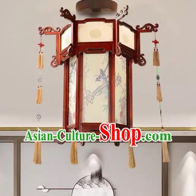 80cm Chinese Antique Palace Lantern Solid Wood Hexagonal Palace Lantern Yellow Sheepskin New Year Lantern