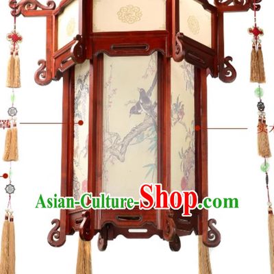 80cm Chinese Antique Palace Lantern Solid Wood Hexagonal Palace Lantern Yellow Sheepskin New Year Lantern