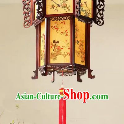 55cm Antique Palace Lantern Chinese Style Solid Wood Hexagonal Palace Lantern Yellow Sheepskin New Year Lantern