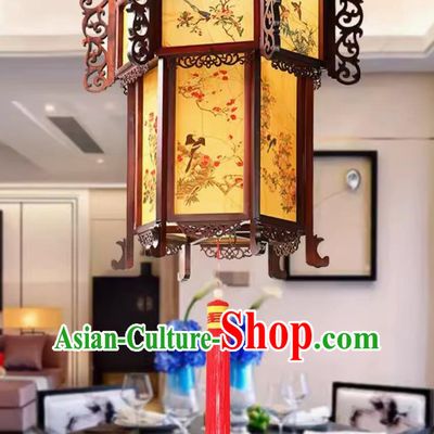 55cm Antique Palace Lantern Chinese Style Solid Wood Hexagonal Palace Lantern Yellow Sheepskin New Year Lantern