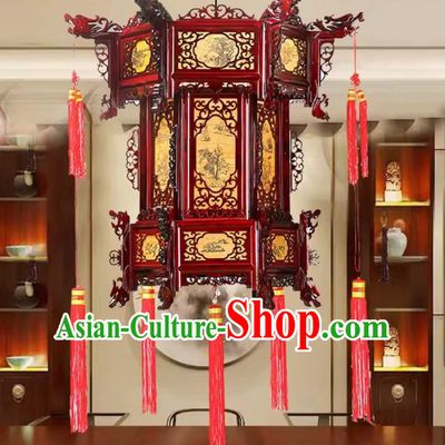 55cm Antique Palace Lantern Chinese Style Solid Wood Hexagonal Palace Lantern Yellow Sheepskin New Year Lantern