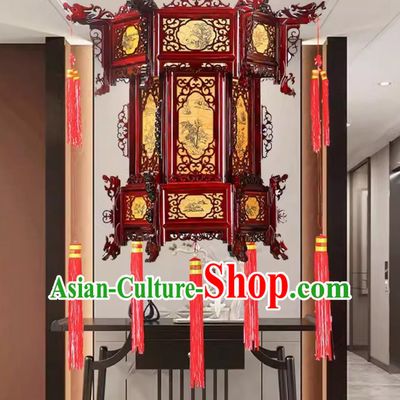 55cm Antique Palace Lantern Chinese Style Solid Wood Hexagonal Palace Lantern Yellow Sheepskin New Year Lantern