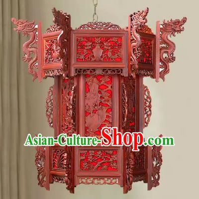 80cm Large Faucet Red Rose Pear Antique Hexagonal Solid Wood Palace Lantern Eight Immortals Crossing The Sea Temple Palace Chandelier