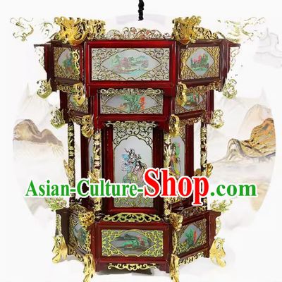 150cm Solid Wood Carved Dragon Head Temple Glazed Lantern Antique Palace Lantern Eight Immortals Chinese Classical Large Lantern