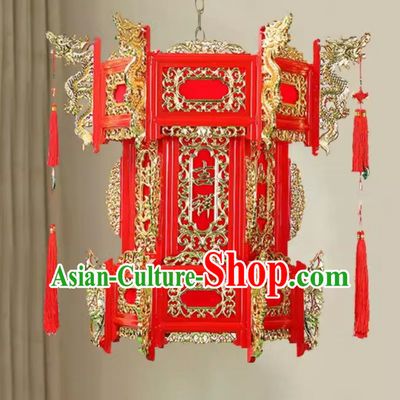80cm Antique Hexagonal Solid Wood Palace Lantern Festive Wedding Celebration Ancient Style Traditional Red Palace Lantern