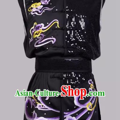 Embroidered Purple Phoenix Sequin Performance Suit Martial Arts Southern Boxing Suit Sleeveless