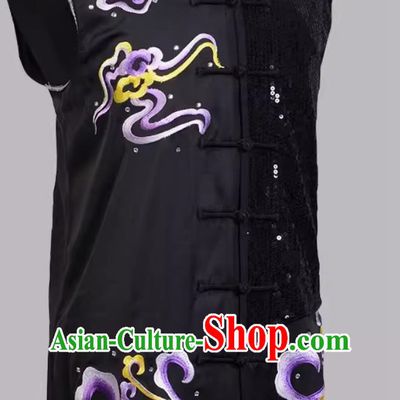 Embroidered Purple Phoenix Sequin Performance Suit Martial Arts Southern Boxing Suit Sleeveless
