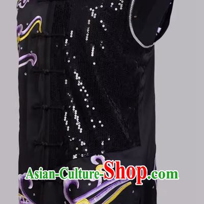 Embroidered Purple Phoenix Sequin Performance Suit Martial Arts Southern Boxing Suit Sleeveless