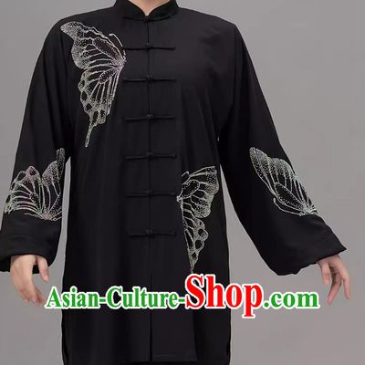 Hot Diamond Tai Chi Suit Black Chinese Style Practice Suit Competition Performance Suit