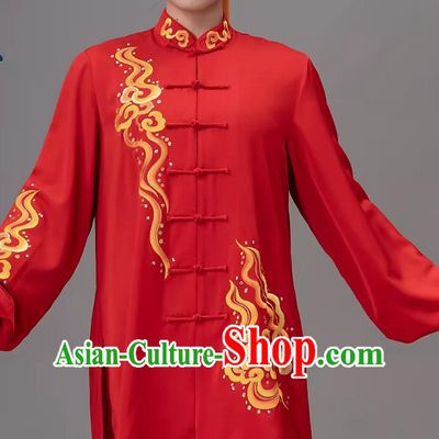 Chinese Red Embroidered Xiangyun Tai Chi Performance Competition Wear Tai Chi Suit