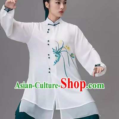 Painted Orchid Hand Painted Tai Chi Suit Practice Performance Suit Qigong Martial Arts Suit