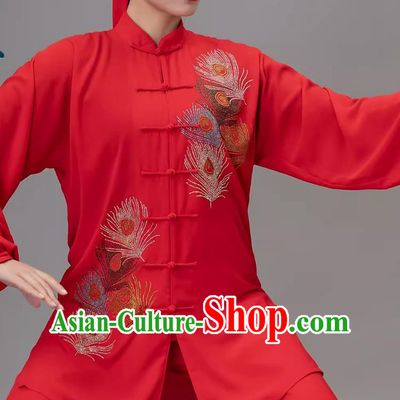 Big Red Hot Diamond Tai Chi Suit Competition Suit Tai Chi Chinese Style