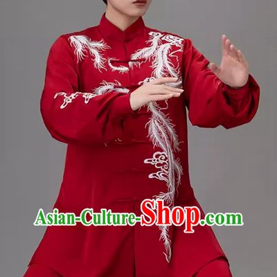 Burgundy Embroidered Phoenix Tai Chi Suit Practice Suit Tai Chi Qigong Performance Chinese Style Uniform