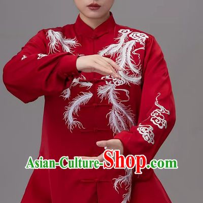 Burgundy Embroidered Phoenix Tai Chi Suit Practice Suit Tai Chi Qigong Performance Chinese Style Uniform