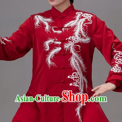 Burgundy Embroidered Phoenix Tai Chi Suit Practice Suit Tai Chi Qigong Performance Chinese Style Uniform