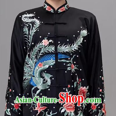 Black Embroidered Phoenix Silk Drooping And Elegant Tai Chi Suit Tai Chi Competition Practice Ba Duan Jin Set