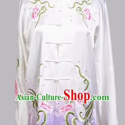 Tai Chi Suit Purple Gradient Sequin Embroidered Long Sleeved Traditional Performance Suit Team Practice Suit