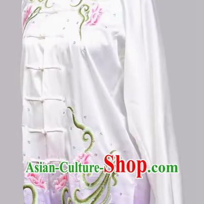 Tai Chi Suit Purple Gradient Sequin Embroidered Long Sleeved Traditional Performance Suit Team Practice Suit