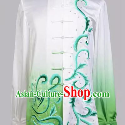 Gradient Color Long Sleeved Tai Chi Performance Costume Embroidered With Sequins