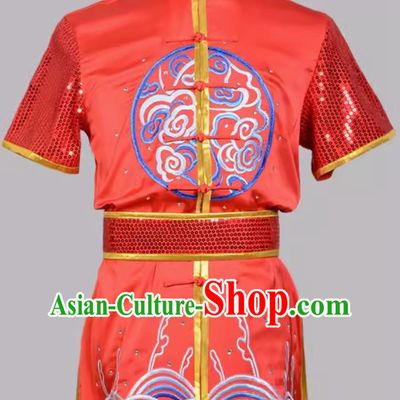 Red Chinese Martial Arts Uniform Embroidered Lion Martial Arts Uniform