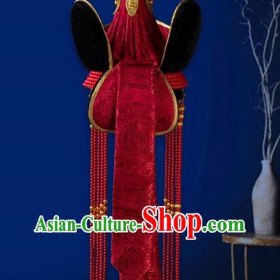 Mongolian Wedding Headdress Hat Princess Hat Heavy Industry Ethnic Dance Performance Female Bride Red Hair Accessories