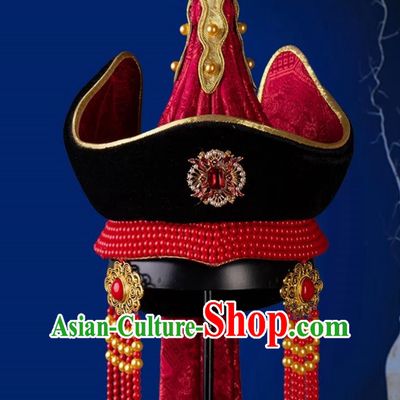 Mongolian Wedding Headdress Hat Princess Hat Heavy Industry Ethnic Dance Performance Female Bride Red Hair Accessories