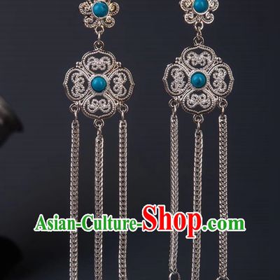 Earrings Mongolian Silver Jewelry Elements Long Tassel Earrings Ethnic Style Dance Performance Accessories