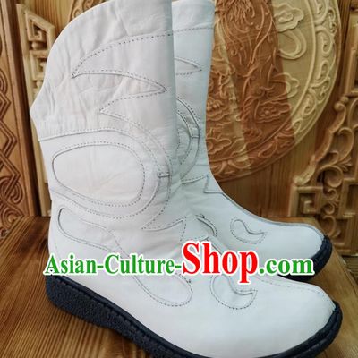 White Children Mongolian Boots Autumn And Winter Ethnic Style Leather Boots Genuine Leather Martin Boots Knight Boots Dance Performance Boots