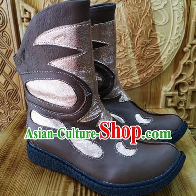 Brown Children Mongolian Boots Autumn And Winter Ethnic Style Leather Boots Genuine Leather Martin Boots Knight Boots Dance Performance Boots